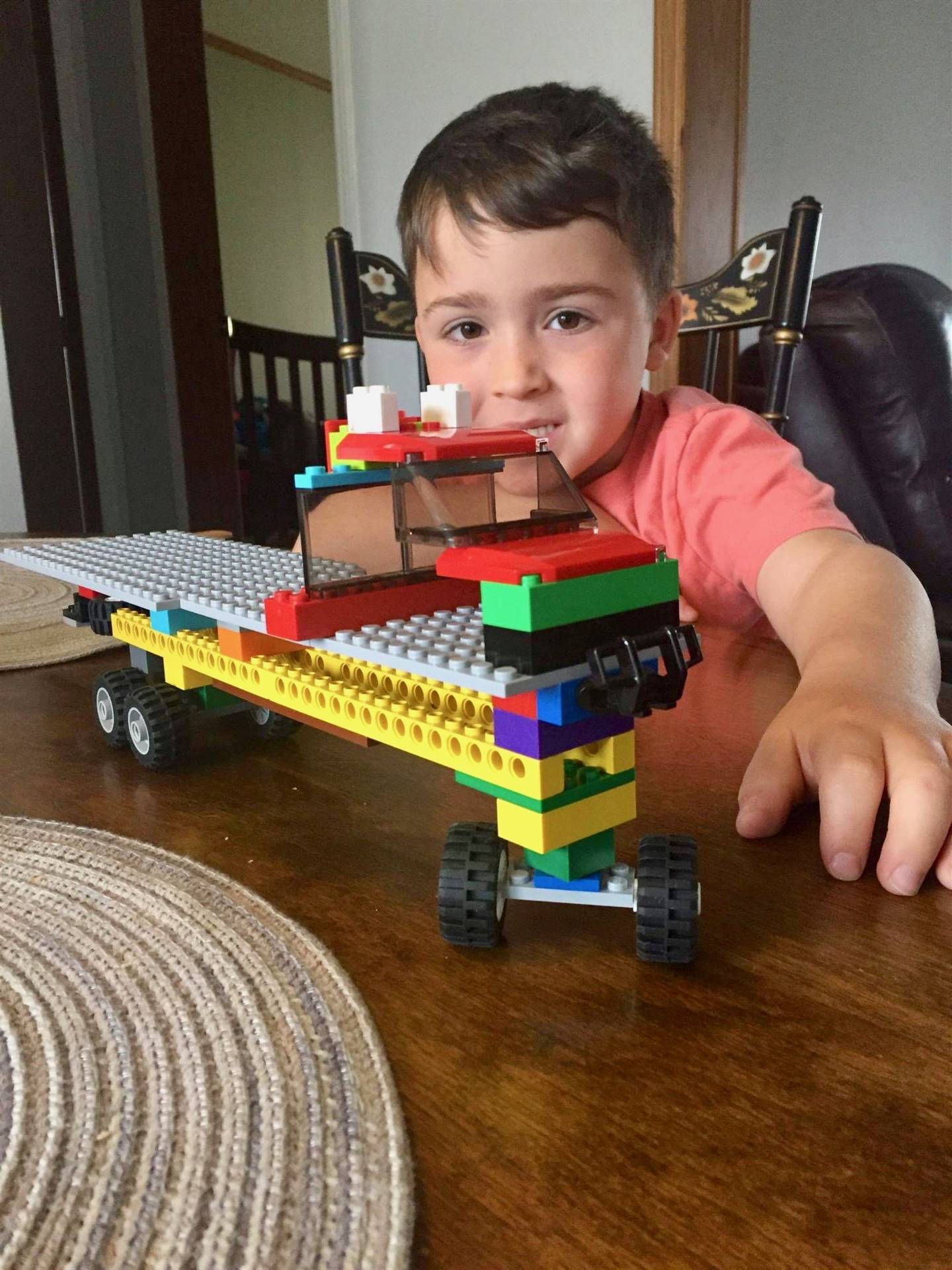 Student with lego truck