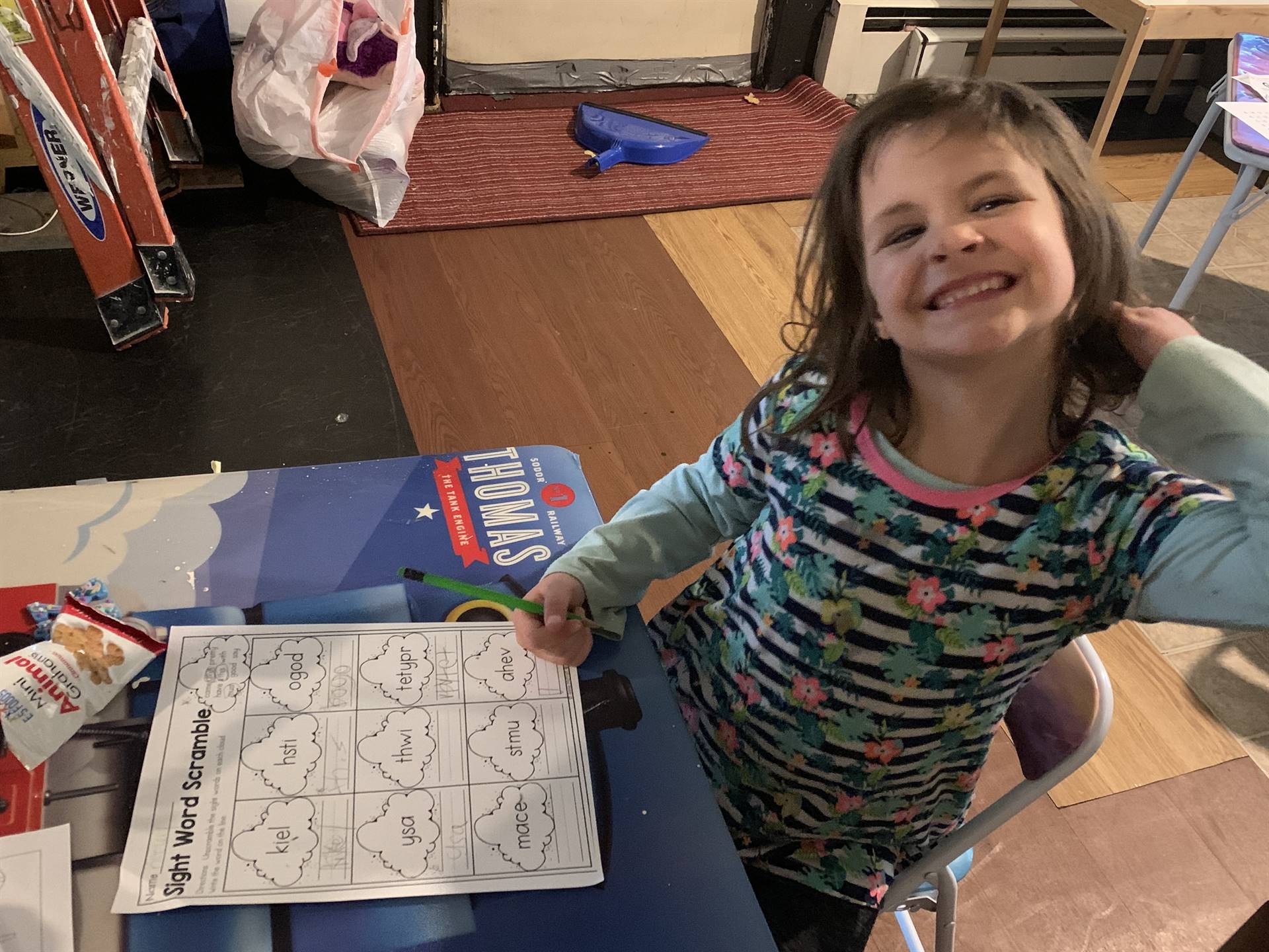 A student doing a sight word scramble