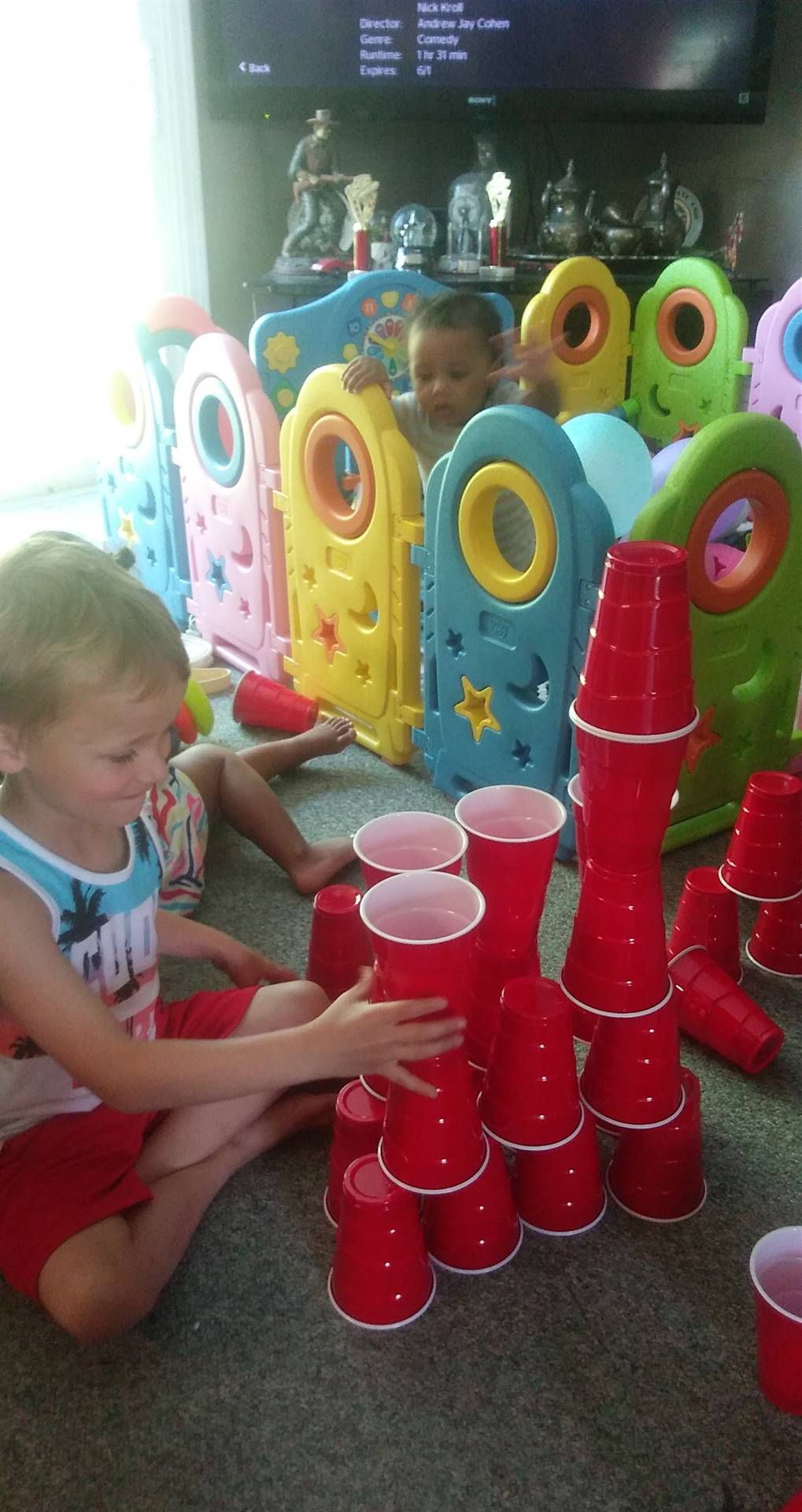student stacking cups!