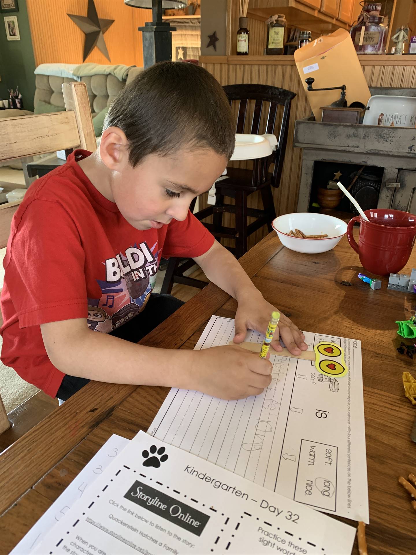 boy working at desk.