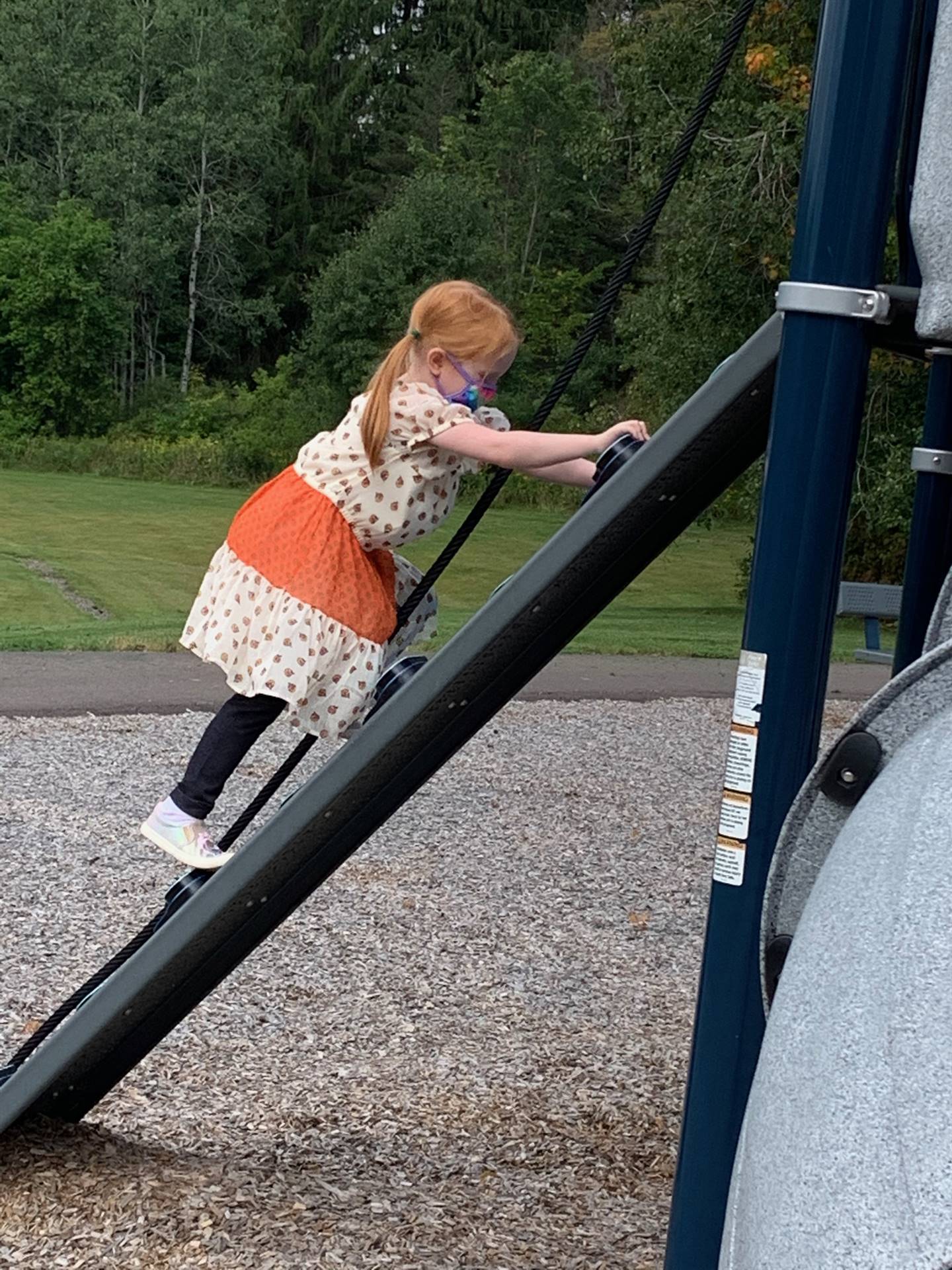 student climbing up ladder on playground