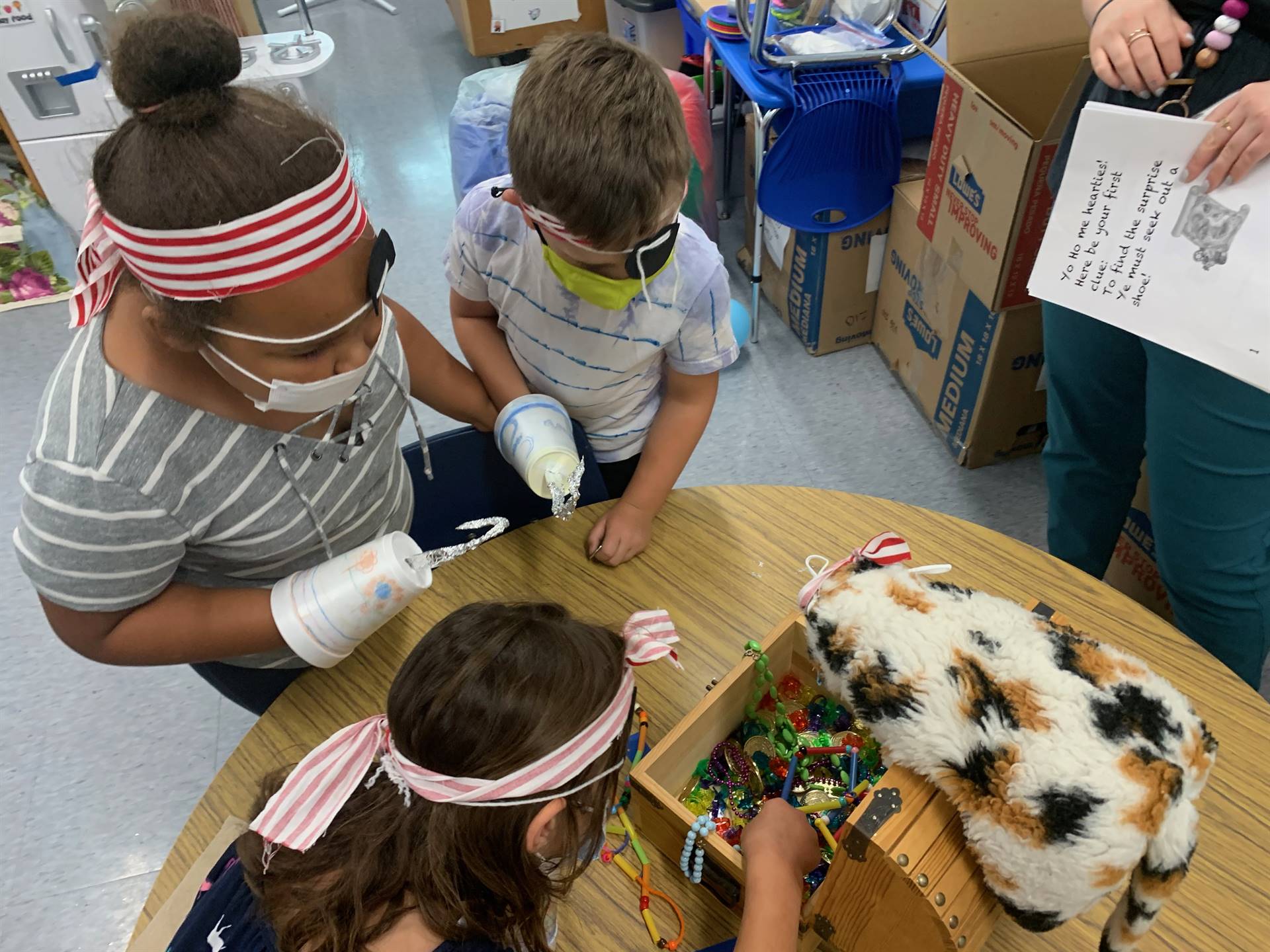 a group of student pirates find the gold treasure box.