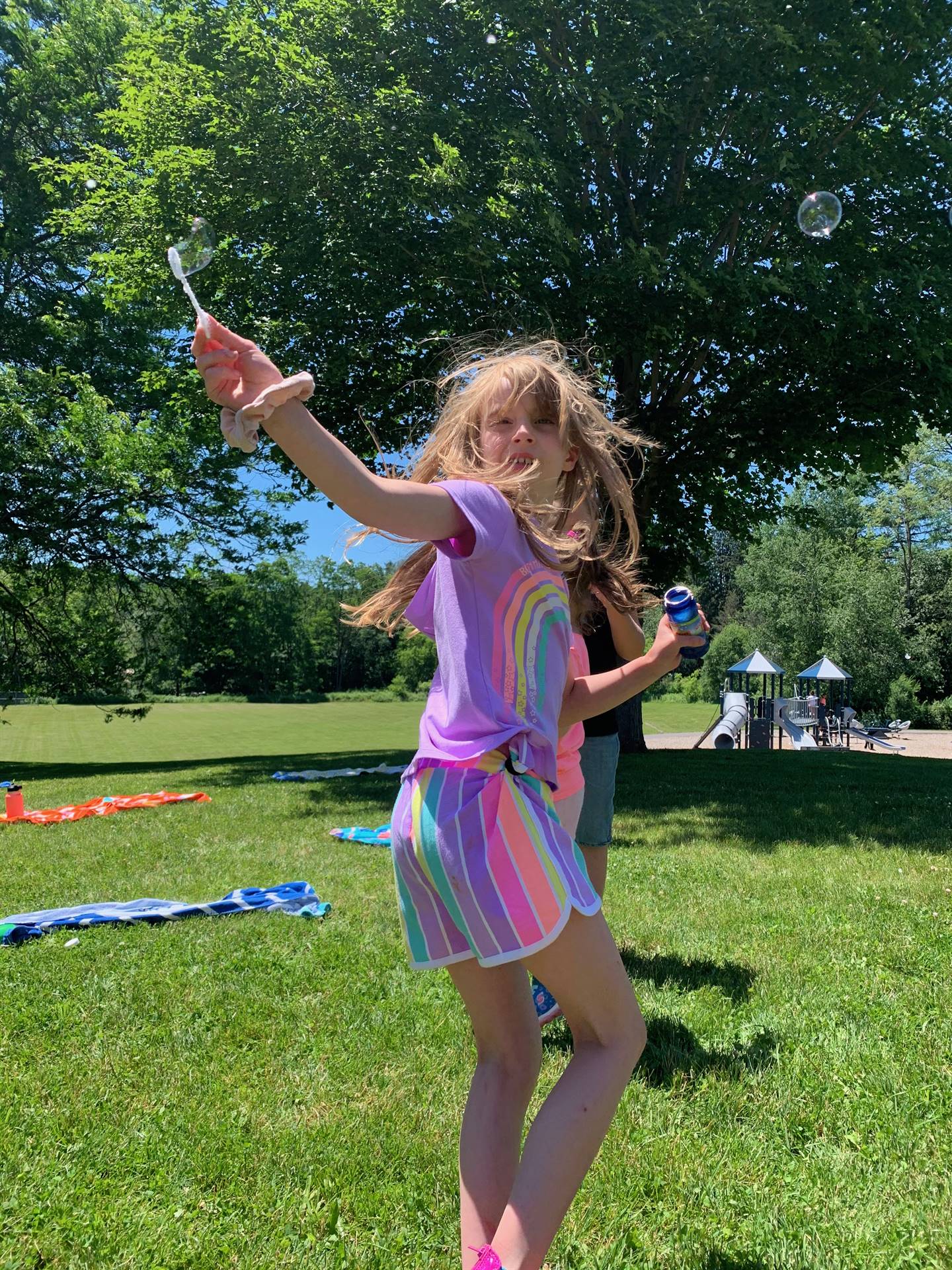 student with bubbles