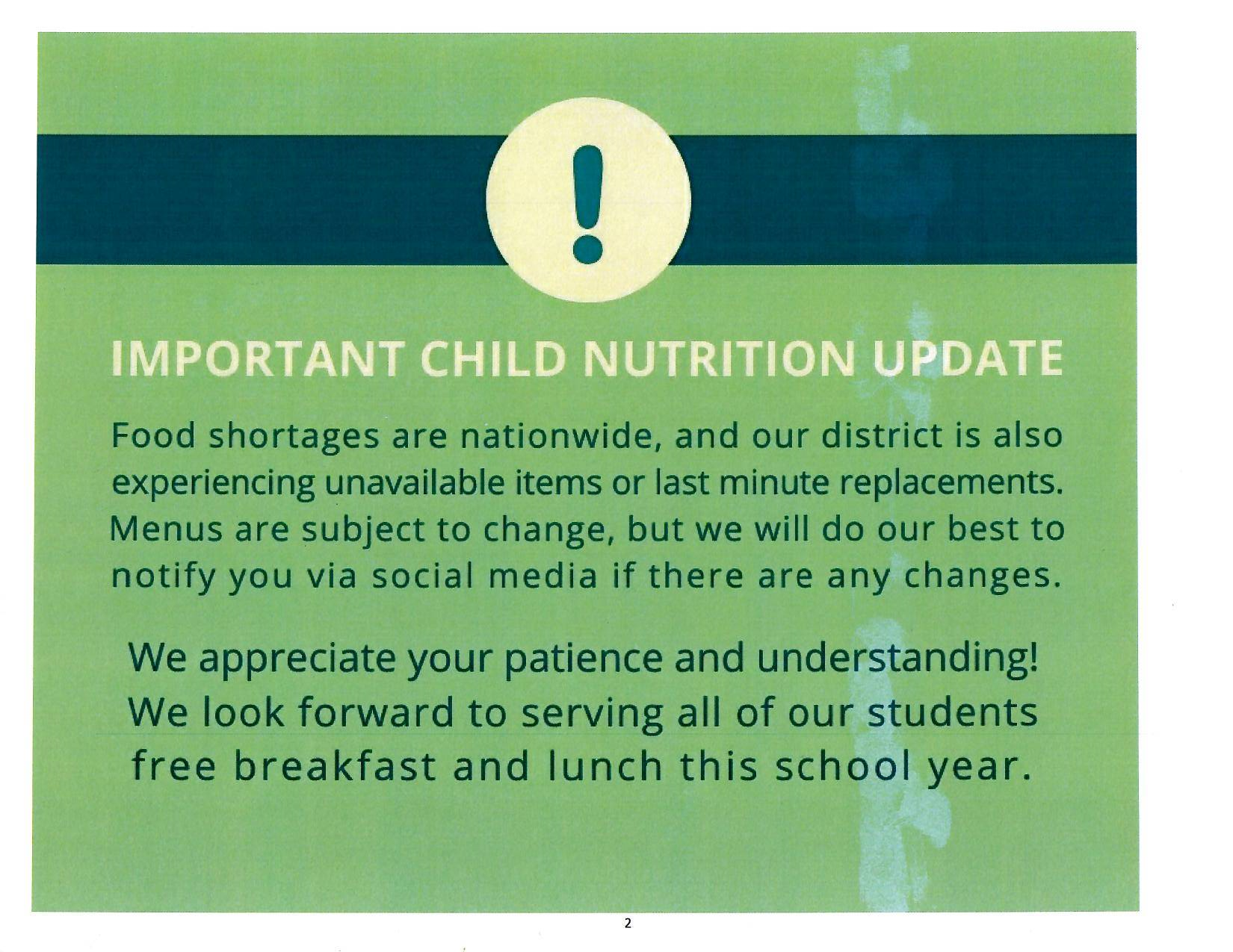 FOOD SHORTAGE NOTICE