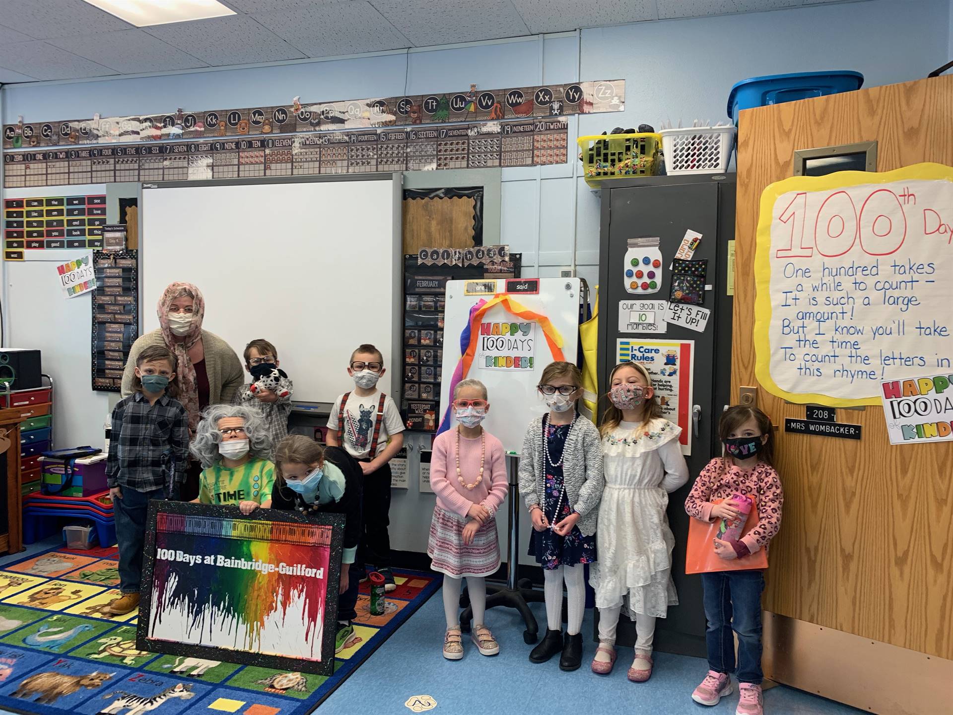 students dressed up as 100 years old.