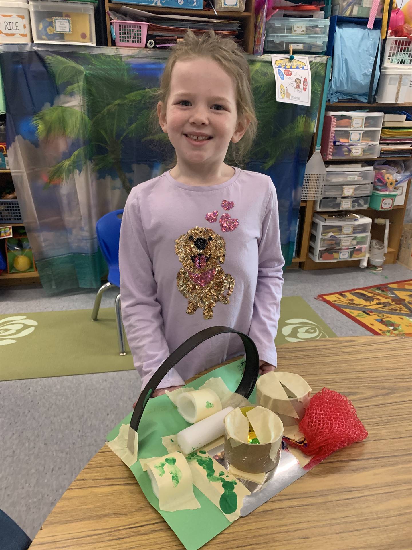 a student with leprechaun trap.