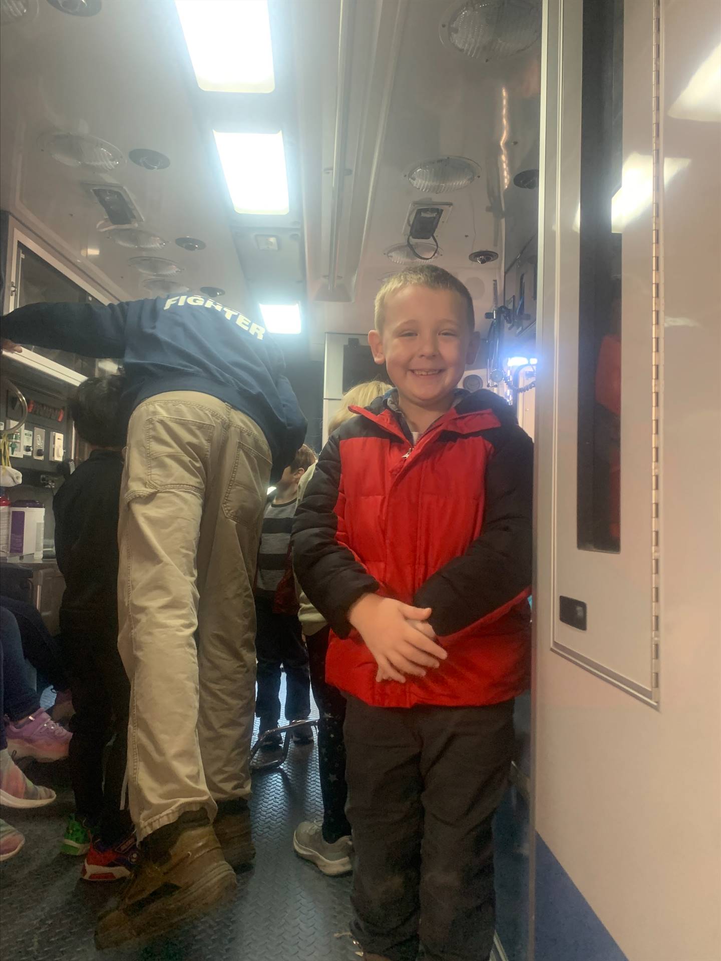 student standing in ambulance