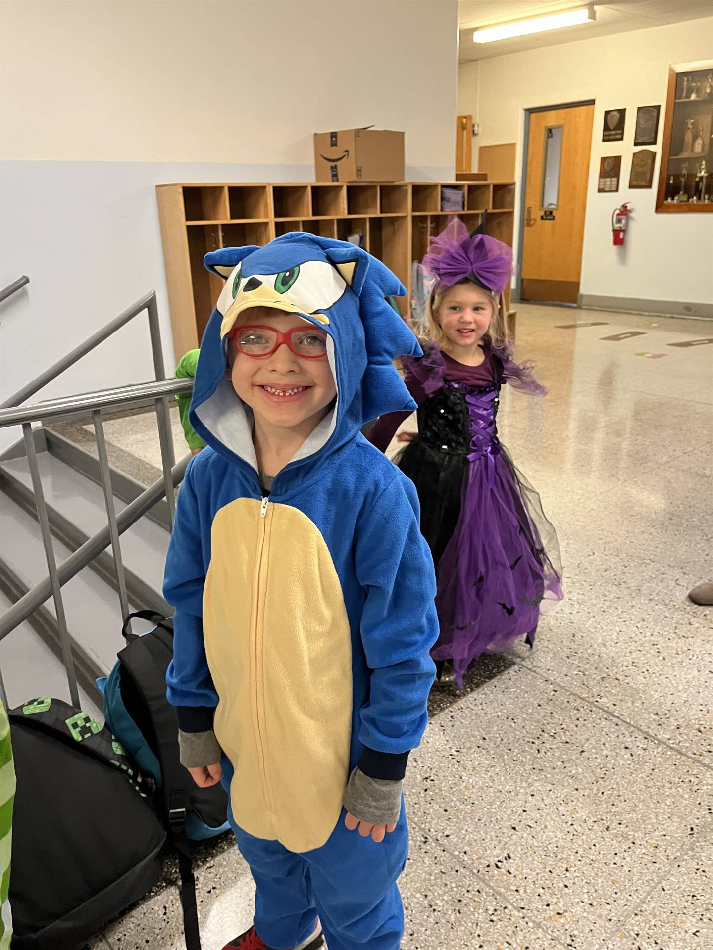 A student dressed up in blue for halloween