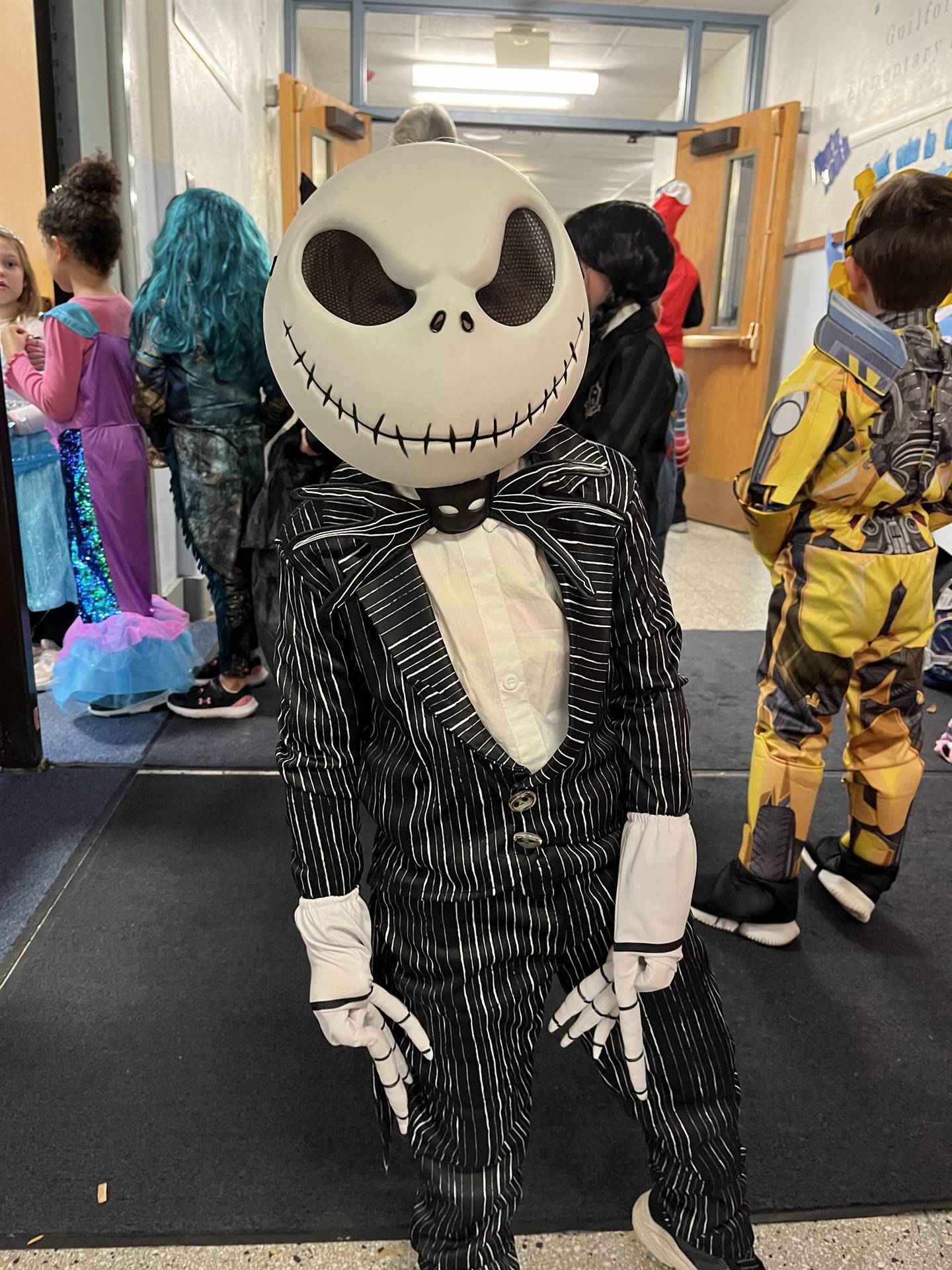 A student dressed in a halloween costume 