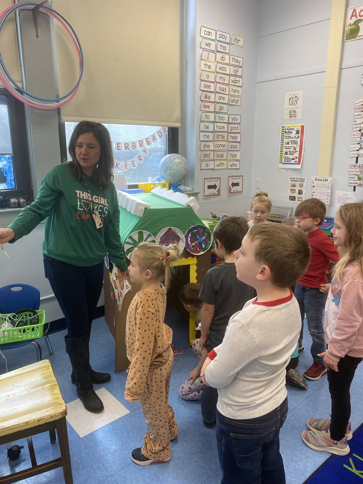 students waiting to looking for the gingerbread man