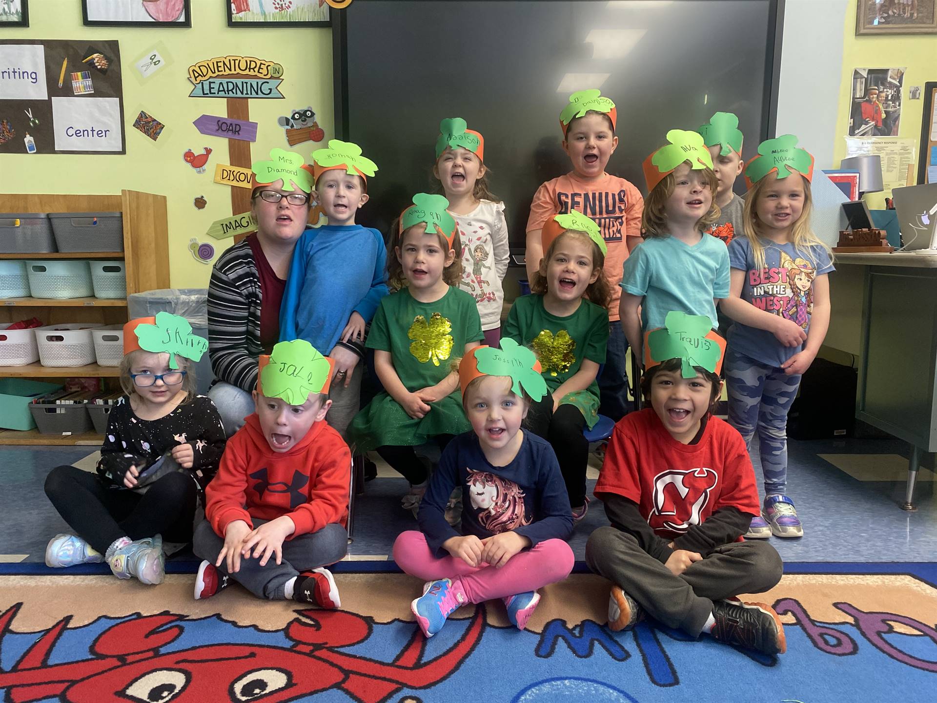  group of students with green shamrock hats