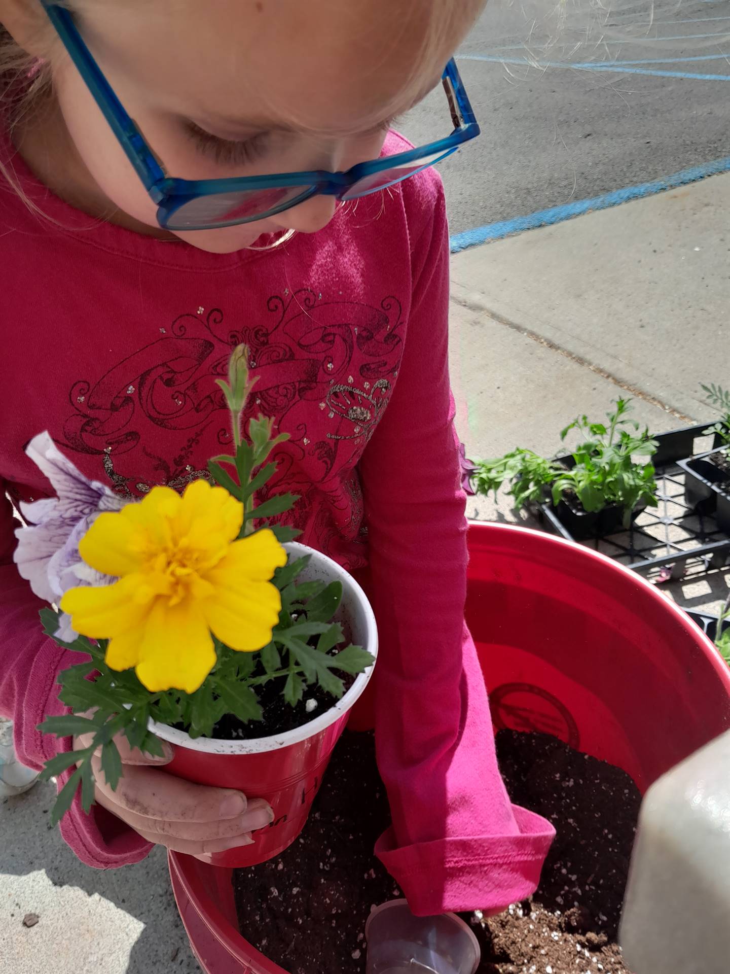 a student holds a flower