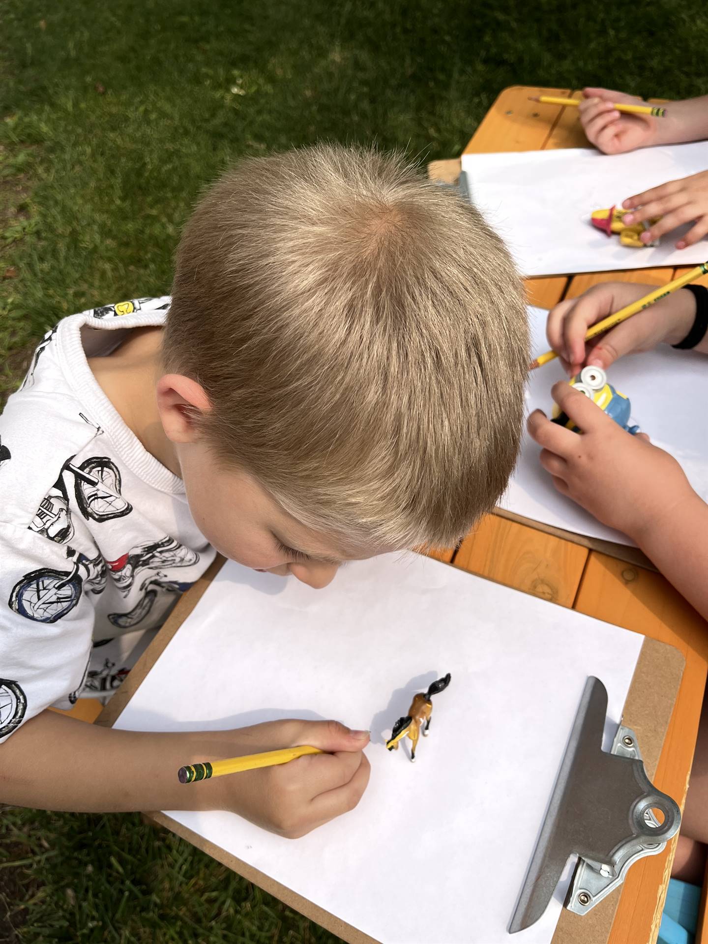 student in garden shadow drawing