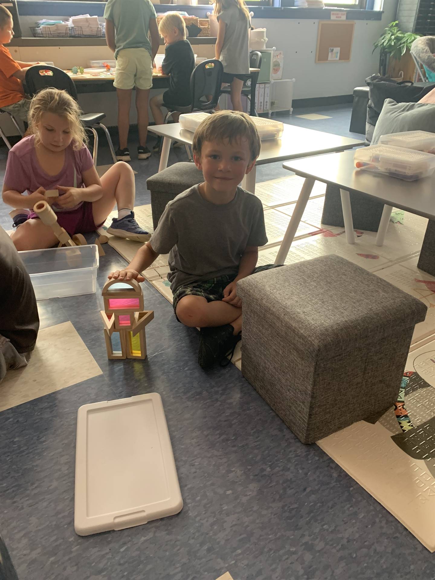  students playing with blocks