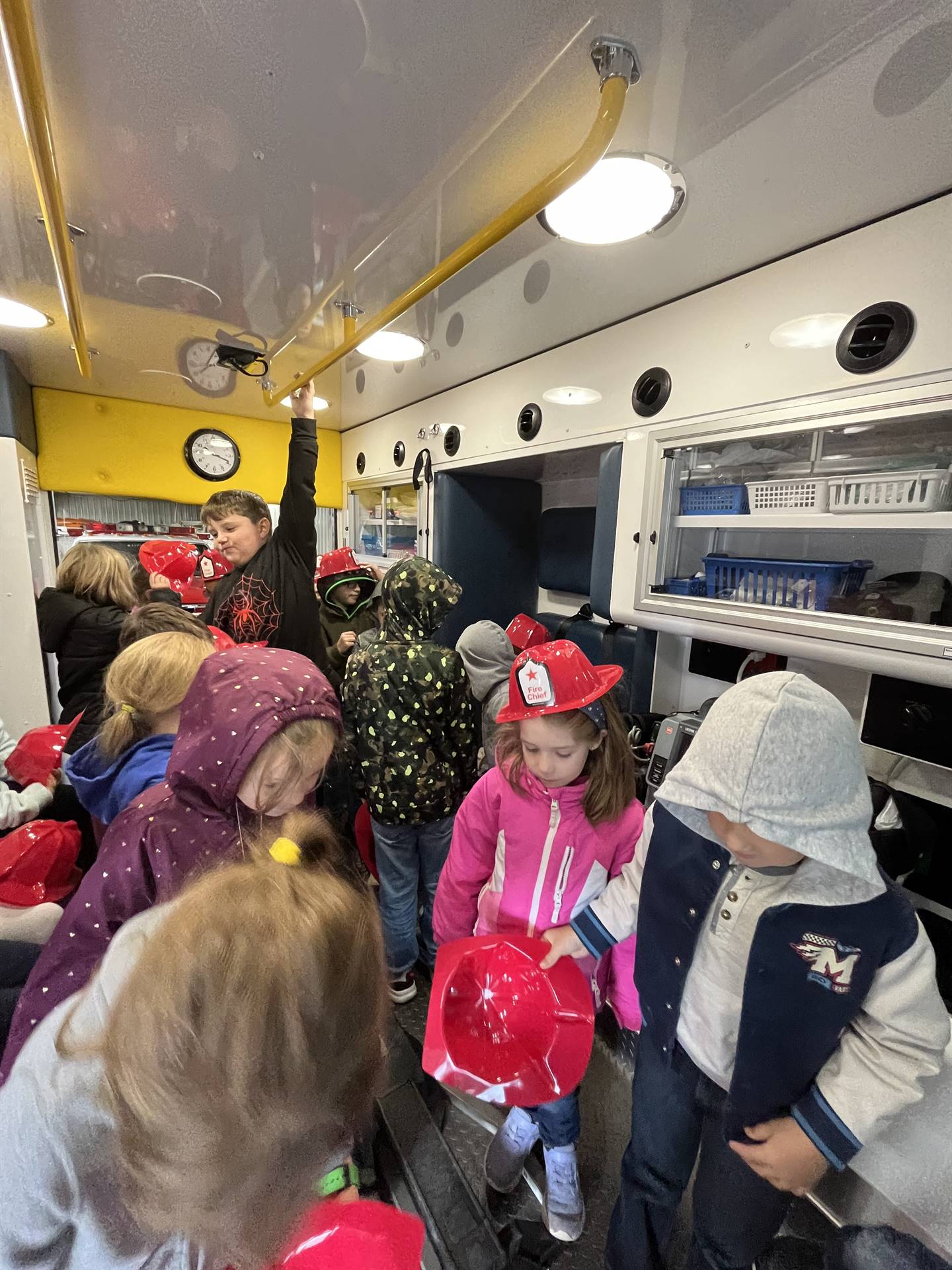 students inside an ambulance