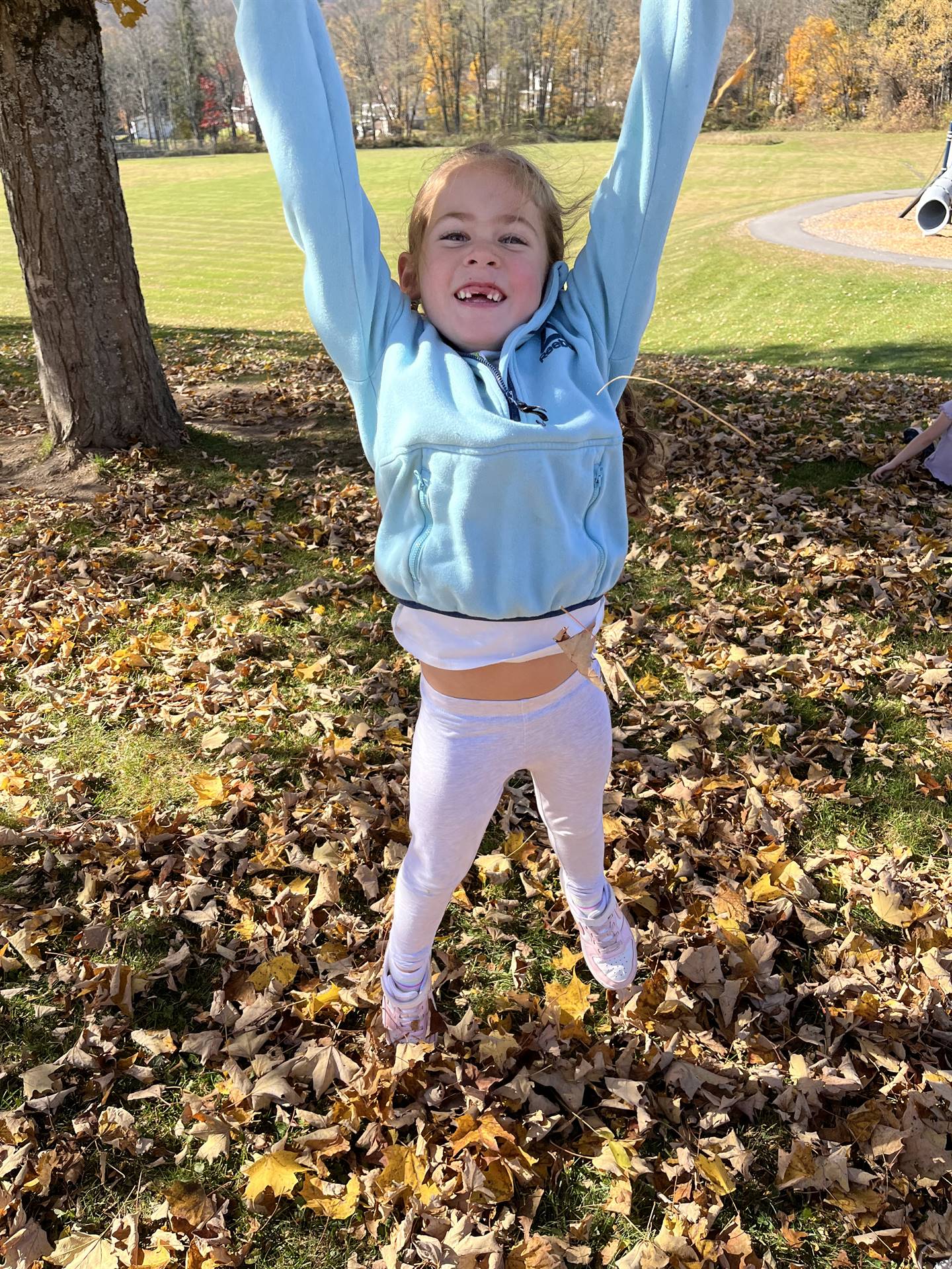 a kid throwing leaves in air.