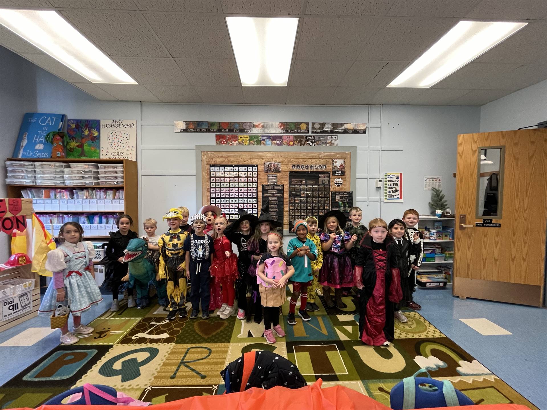 a class room of students dressed up for halloween