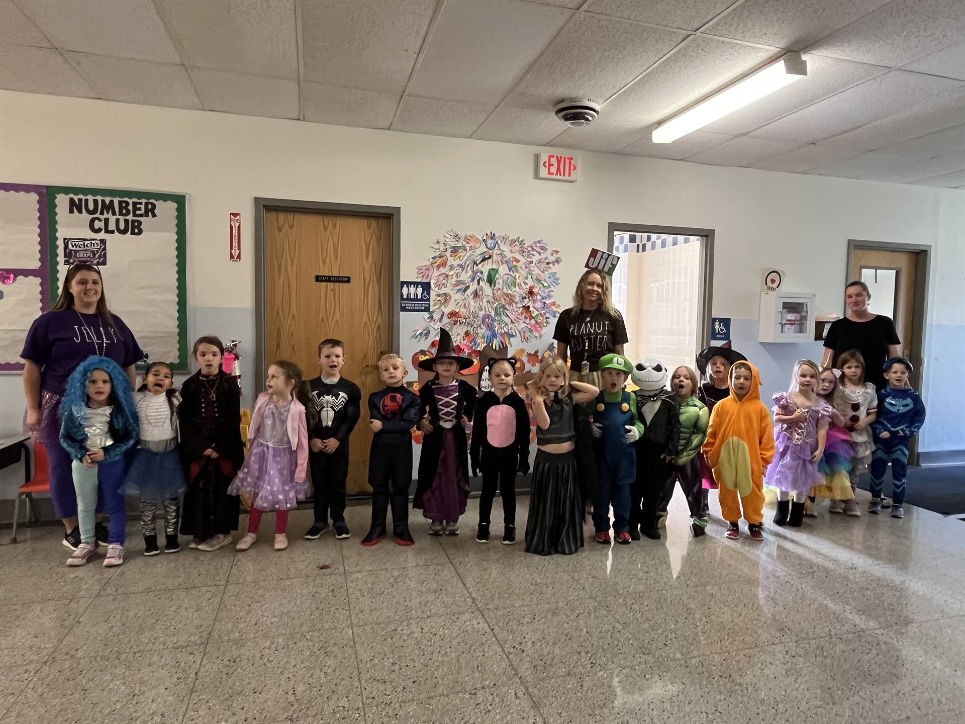 class of students lined up for halloween parade