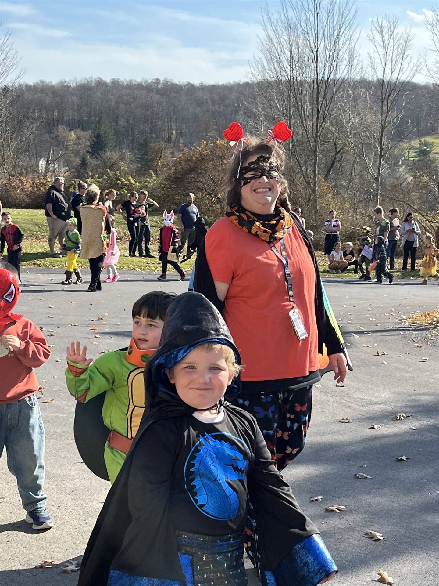 students marching in halloween parade outdoors!