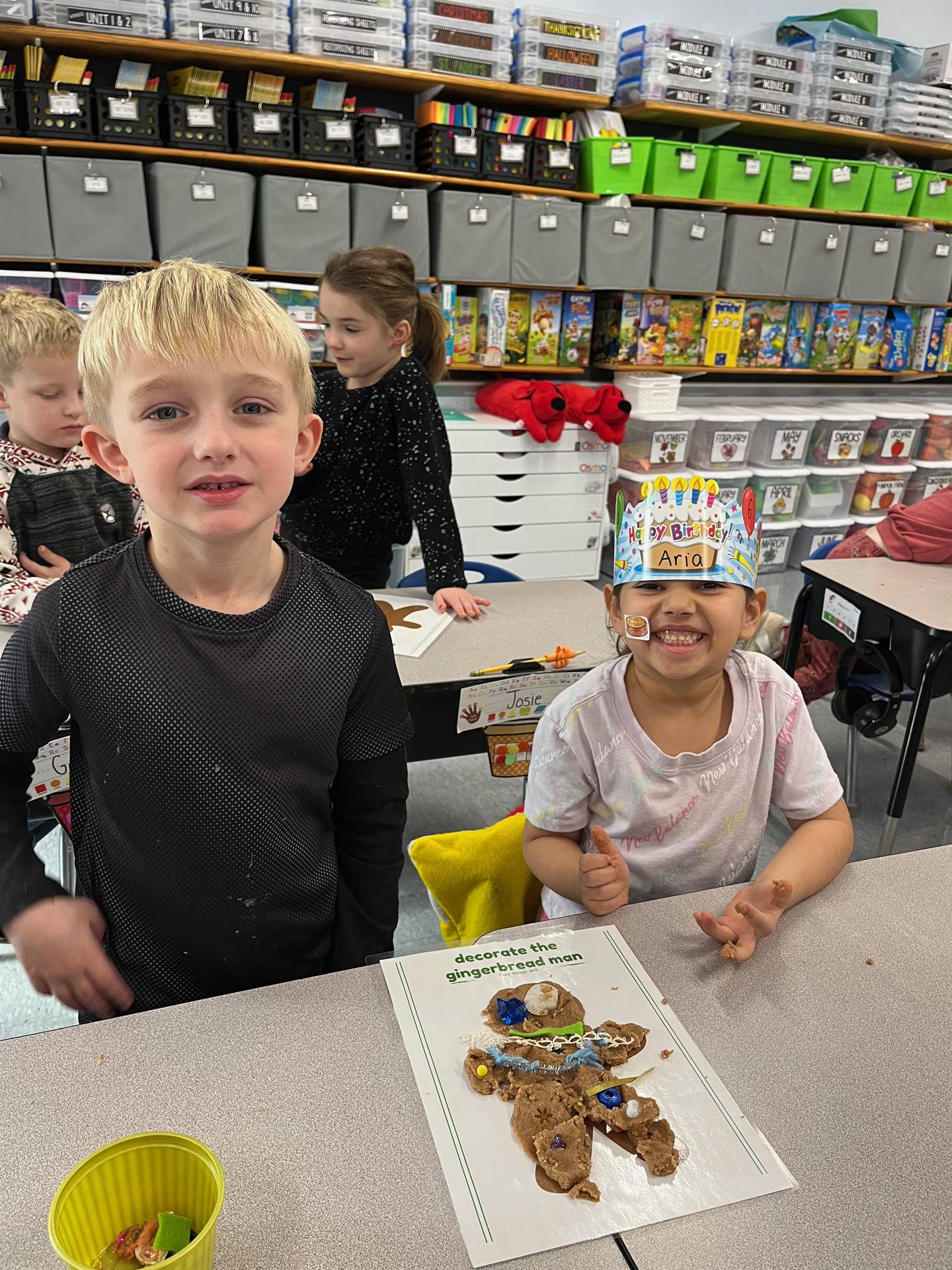 2 students worked together to create a play do ginger bread friend.