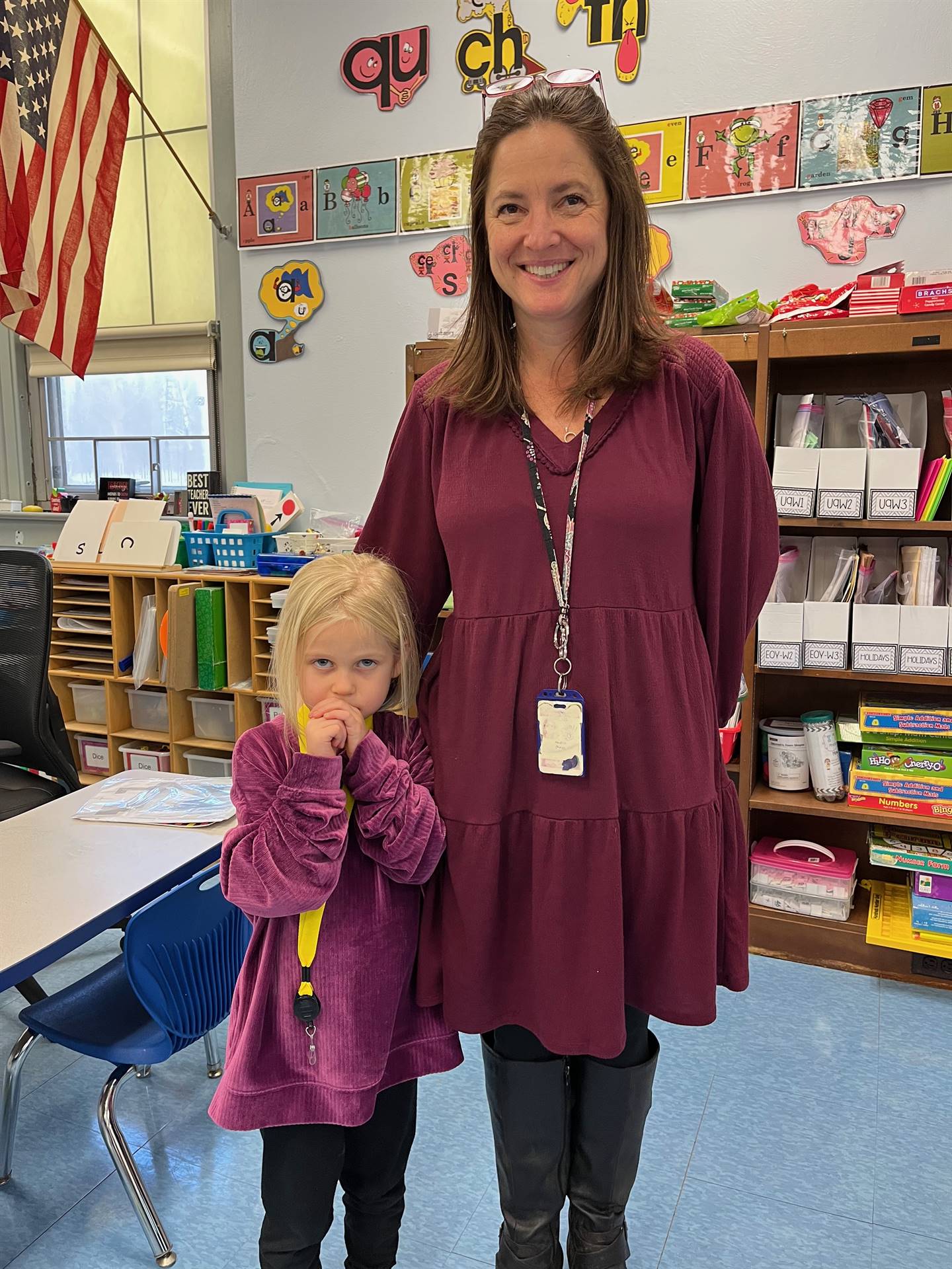 a teacher and a student dressed as twins!