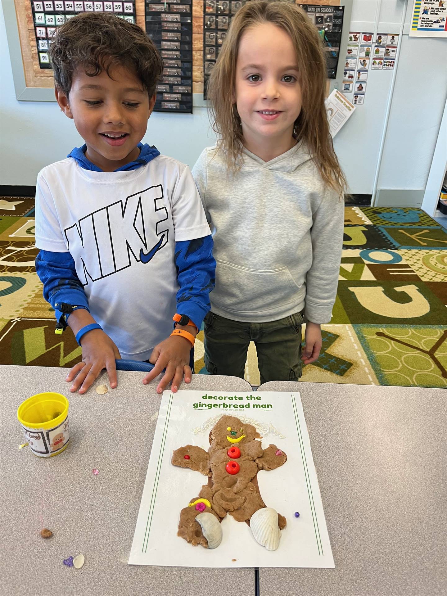 2 students worked together to create a play do ginger bread friend.