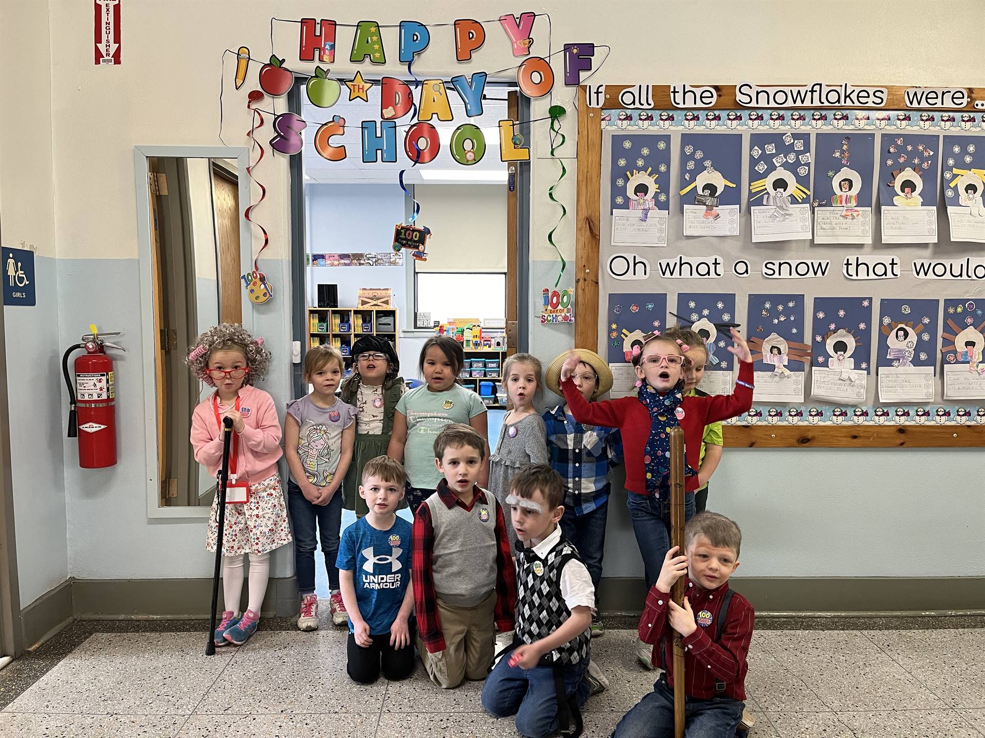 a group of students dressed as 100 year olds.