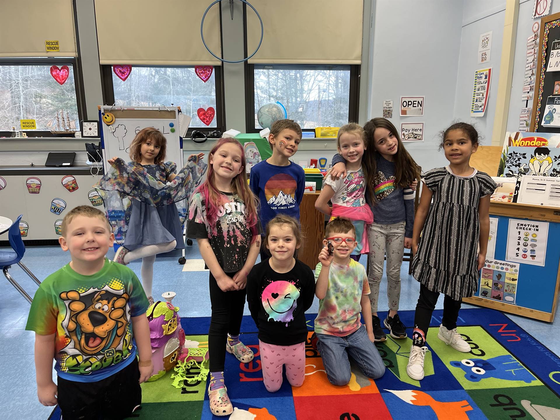 Students dressed up in rainbow colors for spirit week.