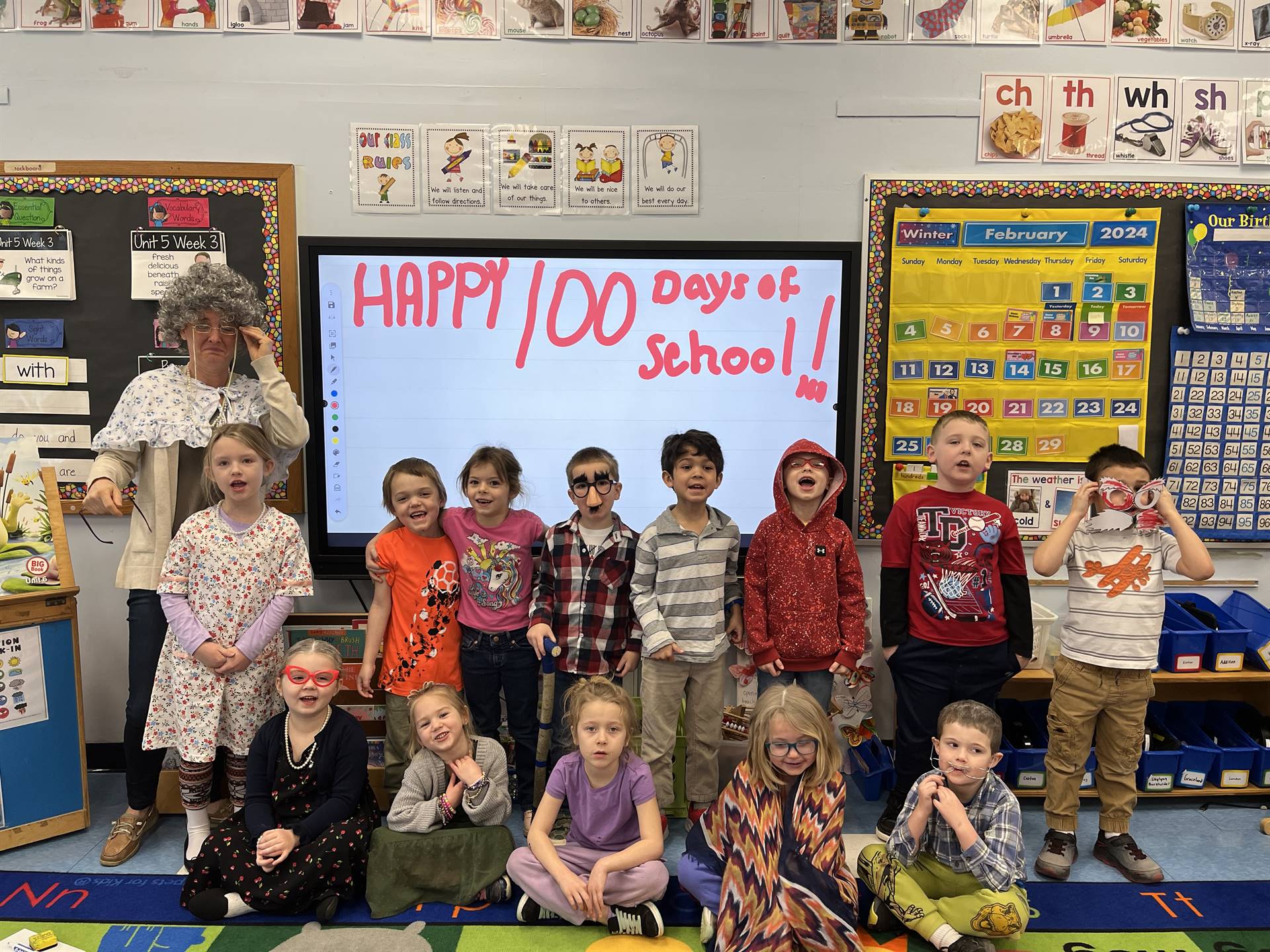 students dressed up as 100 yrs. old.