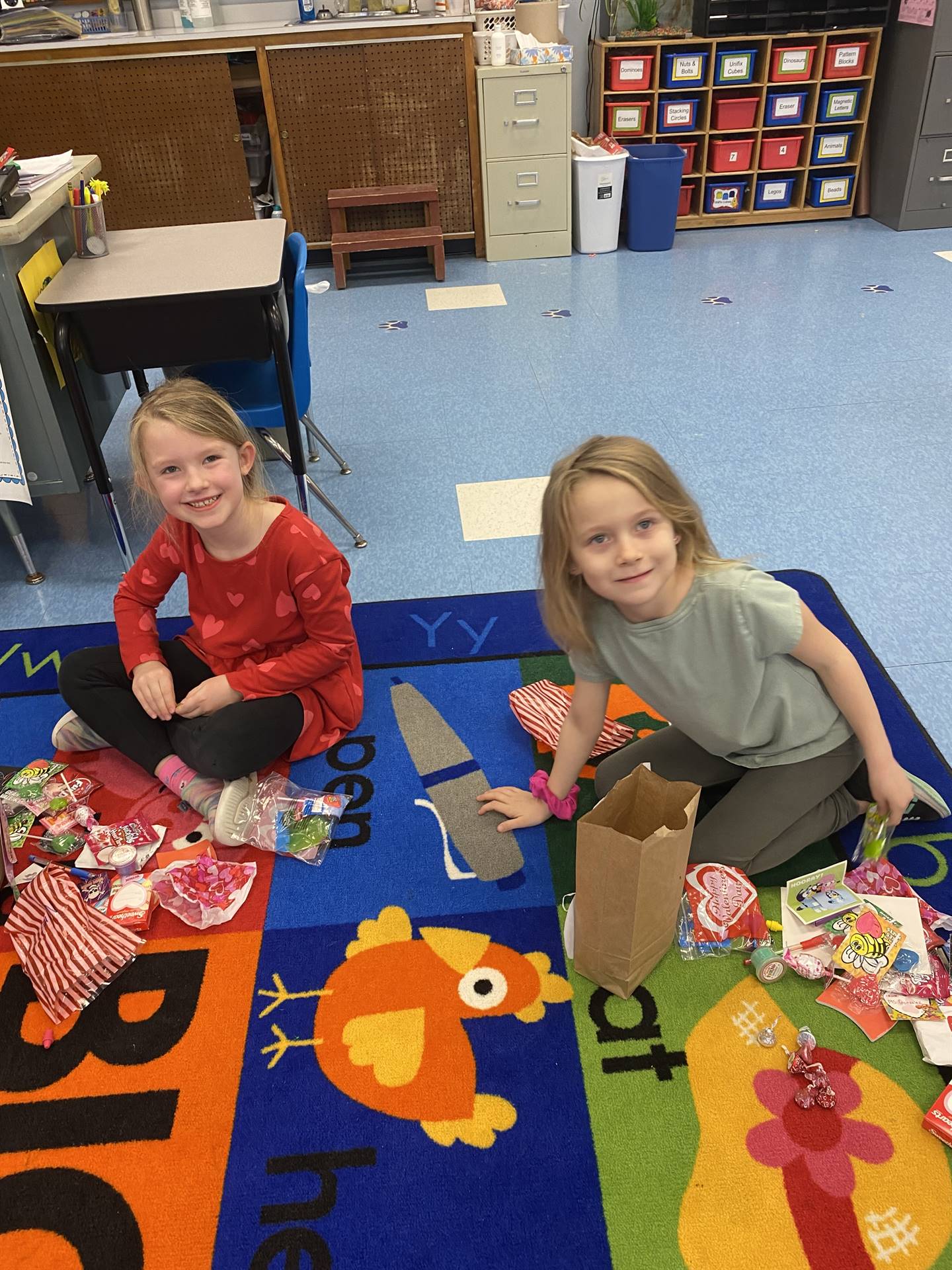students go through their valentines with a  smile