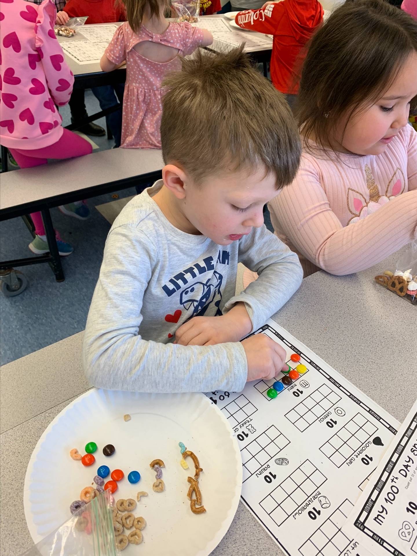 student using food to count on a graph