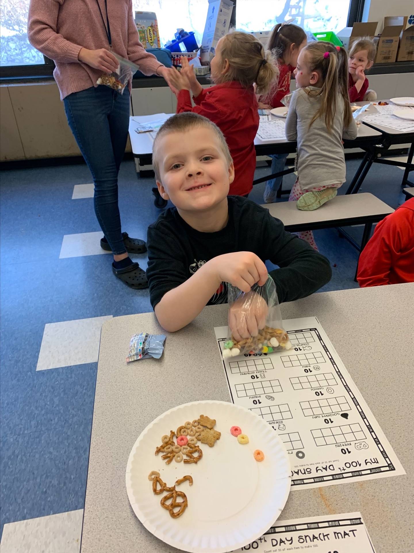 student using food to count on a graph