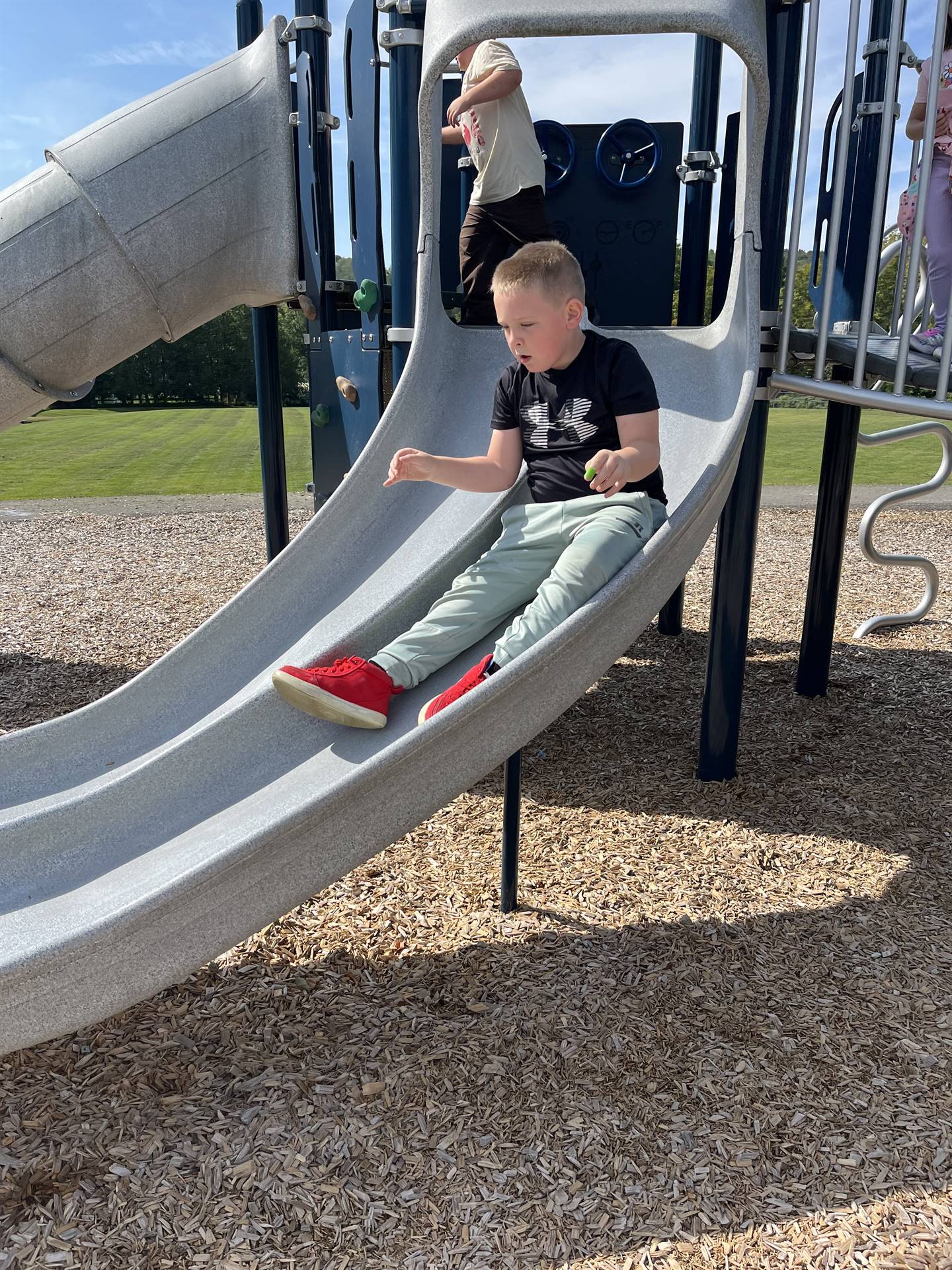 a student on a slide