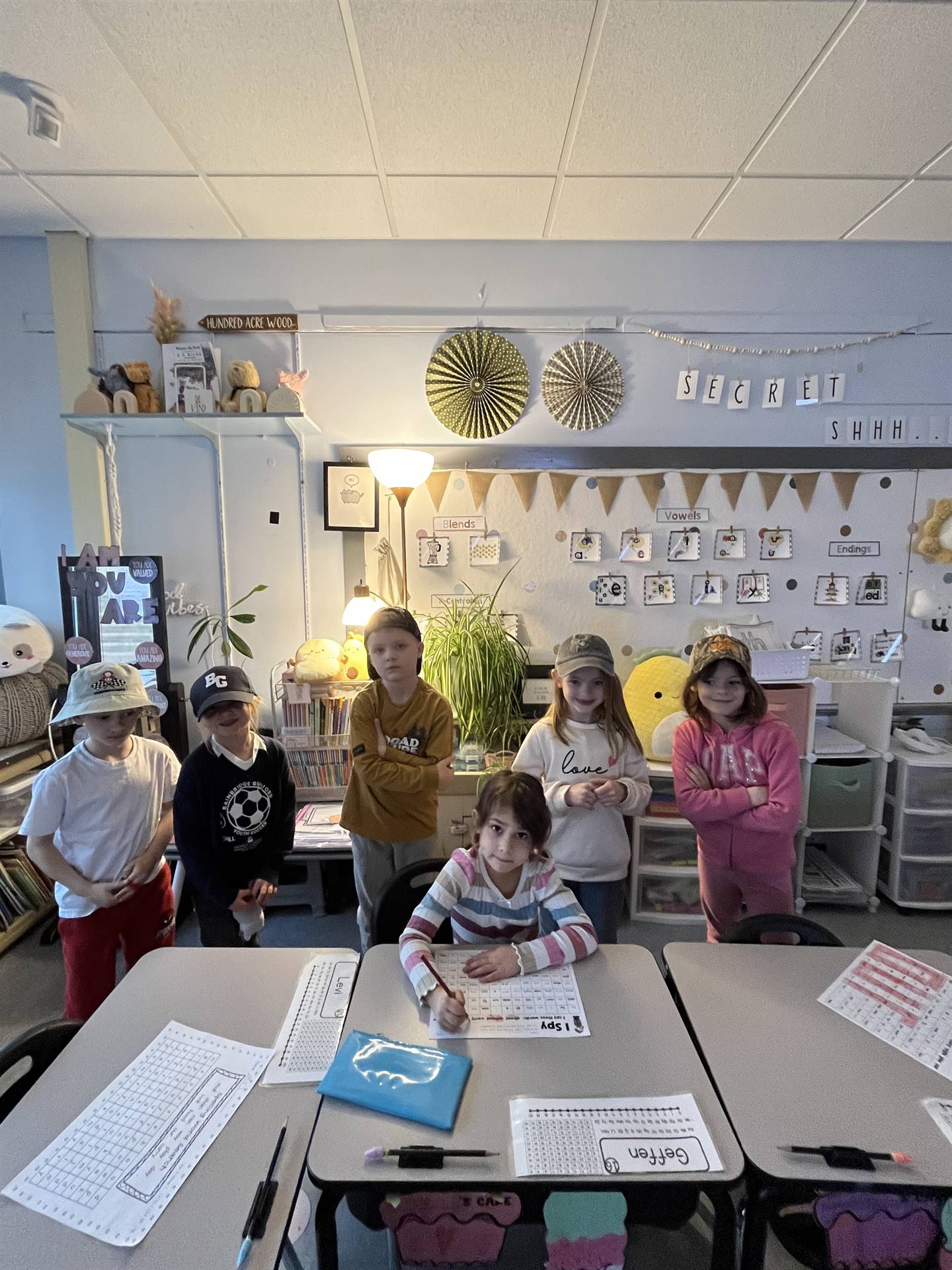 A group of students with a variety of hats on!